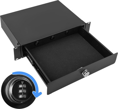 2U Rack Mount Drawer, Server Rack Drawer W/Combination Lock & Foam Pad, Powder C