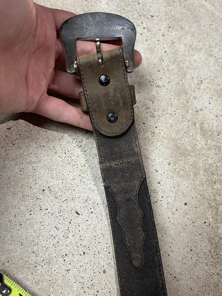 Cinturón hebilla vintage hecho en EE. UU. TOOLED 36 MARRÓN OCCIDENTAL cuero cónico RANGER Foto 3 de 4
