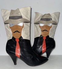 Vtg 70s 80s Sz 6 6.5 Paradox By Zalo Spy Man Hat Jacket Boots Leather Appliqu