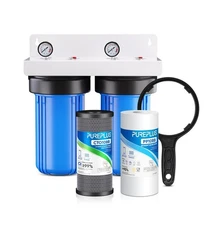 PUREPLUS 2-Stage Whole House Water Filtration System, 10" x 4.5" Universal Ho...