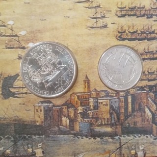 DITTICO MONETE lire 500 e 200 V CENTENARIO DELLA SCOPERTA DELL AMERICA