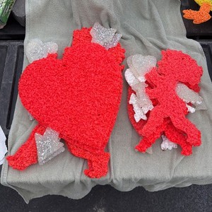 Huge Lot Of 12 Melted Popcorn Plastic Valentines Decorations Hearts & Cupids VTG