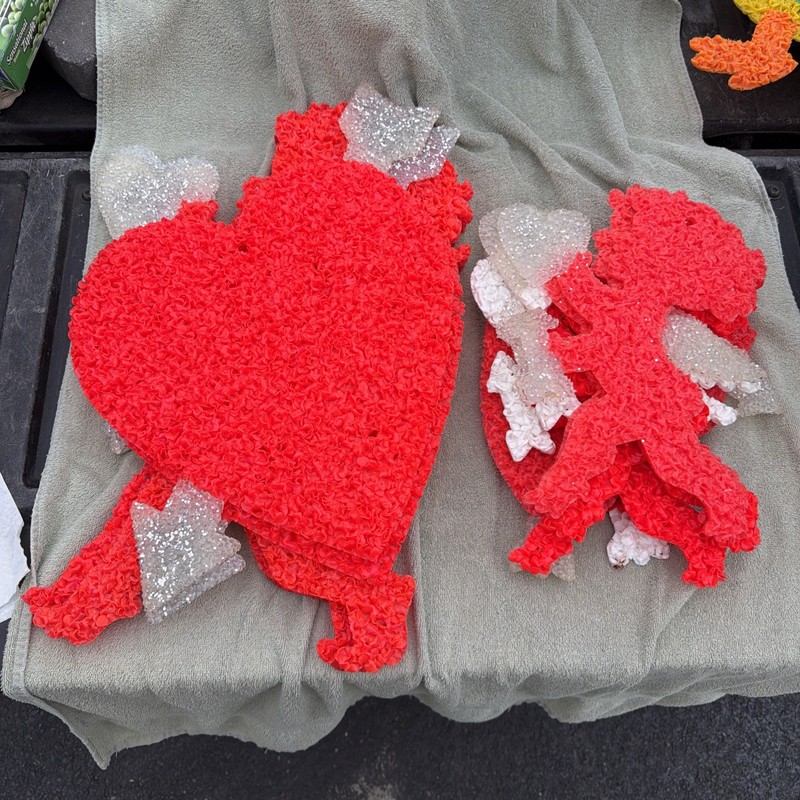Huge Lot Of 12 Melted Popcorn Plastic Valentines Decorations Hearts & Cupids VTG
