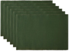 Basic Everyday Ribbed Tabletop 100 Cotton, Placemat Set, 13X19, Dark Green, 6 P