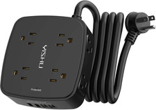 6 Ft Surge Protector Power Strip - 8 Widely Outlets with 4 USB Ports, 3 Side Out