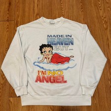 Betty Boop Men's Sweatshirt Vintage 2003 Heaven Angel White Size Medium