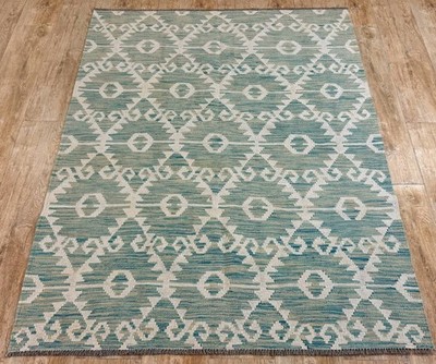 Teppich KELIM ORIGINAL Farbe: Türkis-Aqua; Größe: 128 x 177 cm | Handgearbeitet