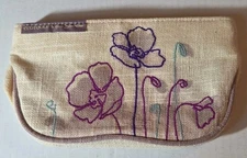 EcoTools By Alicia Silverstone Makeup Bag Beige Purple Flower Zip Travel Pouch