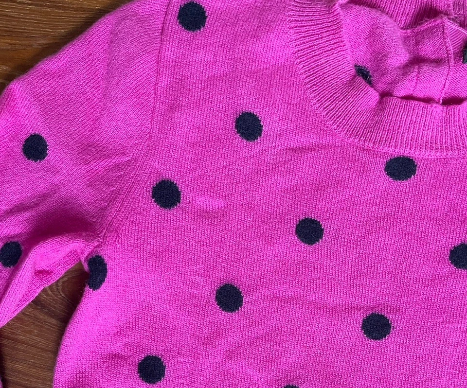 J Crew Pink Polka Dot 100% Italian Cashmere Sweater XXS 2XS crew neck free ship - Image 3 of 4