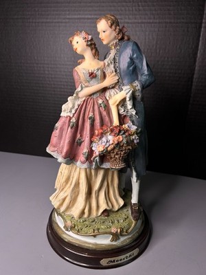 Vintage Meerchi 12'' Resin Figurine   Romantic Couple, Floral Basket, Lace Style 