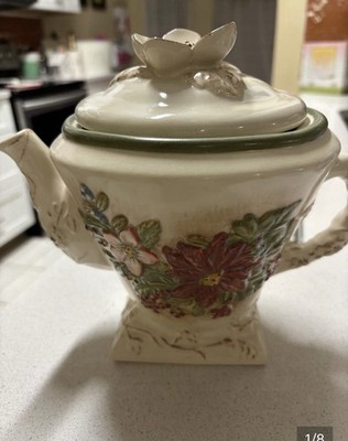 AA Importing Ceramic Teapot w/ Lid Floral Flower Pattern White/Green China