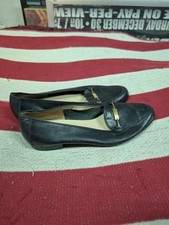 Salvatore Ferragamo Womens Shoes 8 B Black Leather Loafer Y2K 90s Gold Buckle