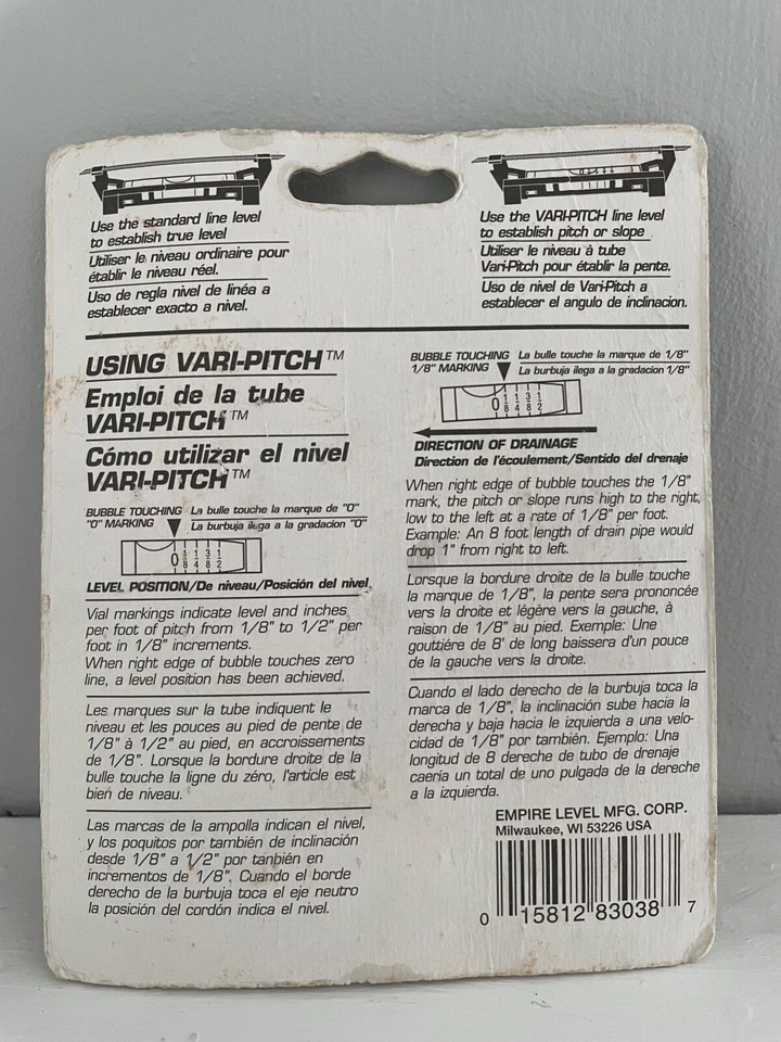 Empire Line Level Set Standard & Vari-Pitch Sealed Package NEW Vintage - Image 2 of 2