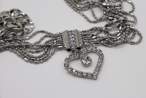 Women's Belt Stainless Steel w/ Clear Stone & 8 Strands Adjustable Retro Vintage - Picture 10 of 12