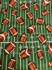 FQ Football Green Field Footballs Sports Yard Lines Cotton Fabric Fat Quarter