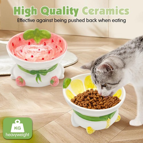 15° Tilted Raised Cat Bowl Lemon Shape Anti-Vomit Small Pet Feeder Stand - Picture 3 of 8
