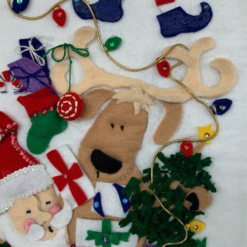 Christmas Wall Hanging Felt Handmade Santa Reindeer Elf Trees Embroidery 30” - Picture 17 of 21