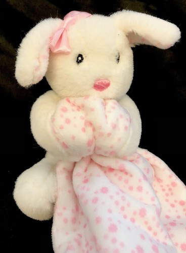 Dunnes Stores Blanco CONEJITO Cachorro Peluche con Manta de Seguridad Rosa Flores Lunares Bebé - Imagen 2 de 2