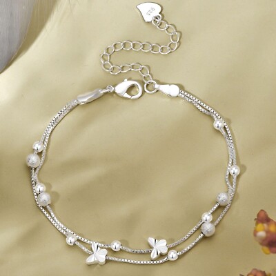 925 Sterling Silber Schmetterling Perlen verbunden verstellbar Armband Schmuck Geschenk