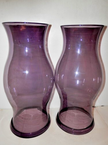2 LEERDAM OR BLENKO COLONIAL WILLIAMSBURG 14" AMETHYST GLASS HURRICANE SHADES