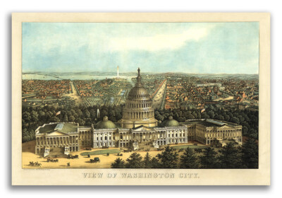 1871 Washington DC Vintage Old Panoramic City Map - 24x36