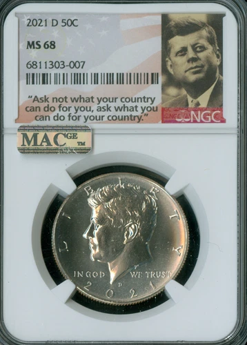 2021 D KENNEDY HALF DOLLAR NGC MS68 PQ 2ND FINEST MAC SPOTLESS   .