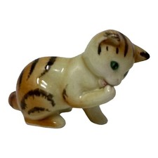 Vintage Goebel Orange Tabby Cat Kitten Licking Paw Green Eyes West Germany 2.1"H