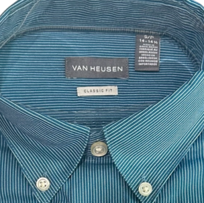 Van Heusen Men's Classic Fit Wrinkle-Free Dress Shirt Size S Teal Striped Cotton | eBay Van Heusen Men's Classic Fit Wrinkle-Free Dress Shirt Size S Teal Striped Cotton | eBay
