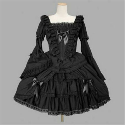 Lolita Punk Gothic Maid Black Long Sleeves Dress Cosplay Costume ...