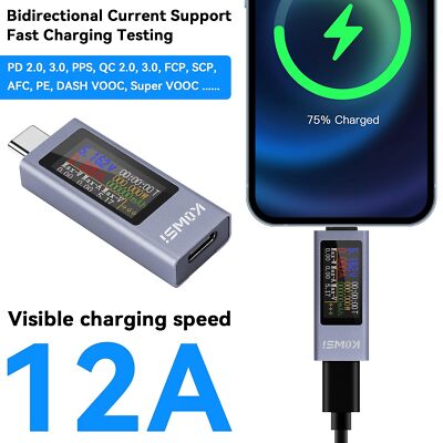  Type USB C Tester Power Meter 4-30V Digital Multimeter Voltage Current Tester