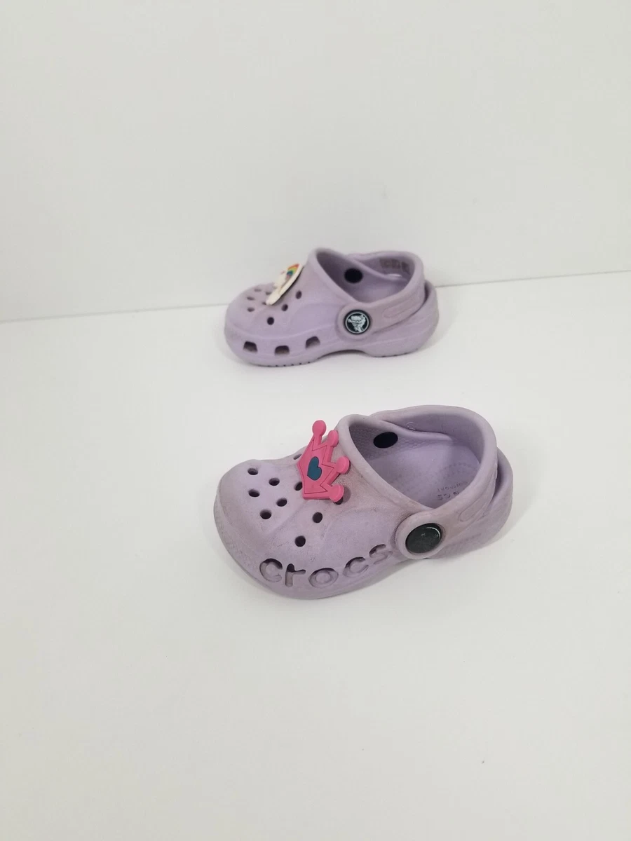 CROCS Baby Toddler Kids Girls Size 4 C4 Classic Clogs Lavender Purple w Charms