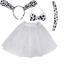Dalmatian Costume Set Dog Ears Headband Bowtie Tail Tutu for Kids Girls Boys Hal