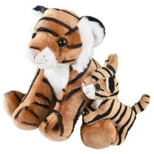Mini Tigre Nacimiento de la Vida (7") Mamá y bebé en la espalda. Peluche peludo suave con