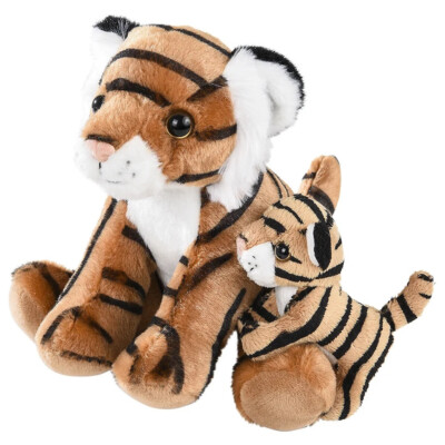 Mini Birth of Life Tiger (7'') Mama and Baby on The Back. Soft Furry Plush with