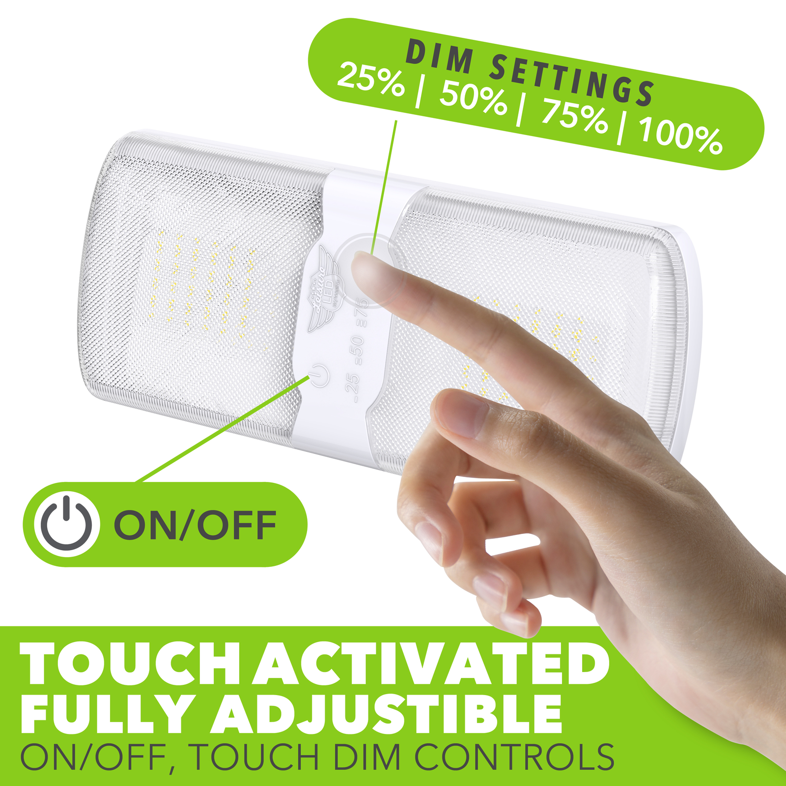 5 PK Leisure LED RV Interior Double Dome Touch Dimmer Light Fixture for