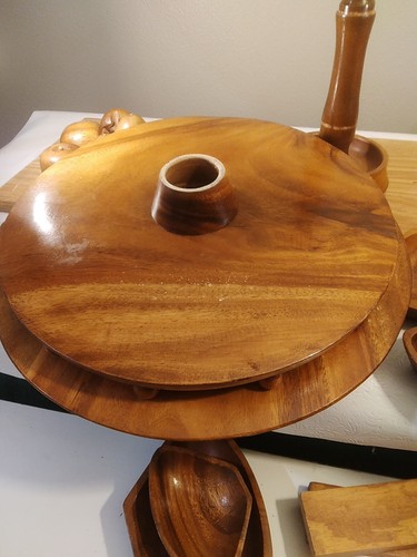 Vintage monkey pod Water Buffalo 3 Tier Lazy Susan Wooden Teak - Picture 20 of 20