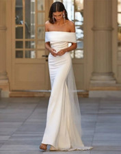 Elegant Off Shoulder Mermaid Wedding Dress with train,Simple bridal dress