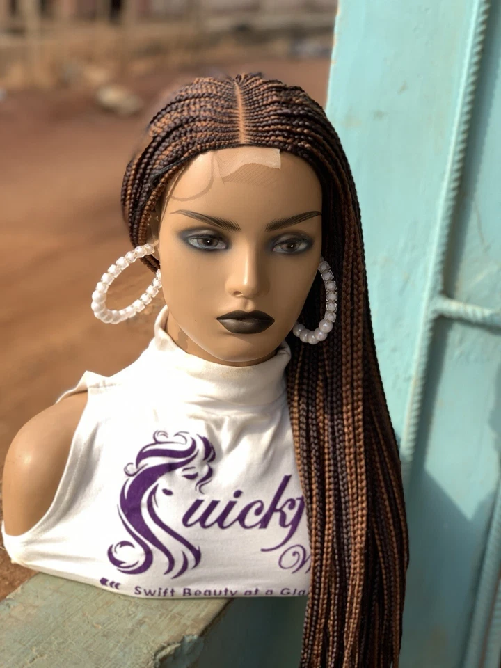 Peluca trenzada parte media para mujer negra con cierre de encaje Foto 4 de 4