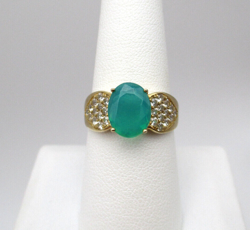 10K Yellow Gold White & Green Quartz Ring Size 8 [R302]