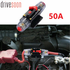 New Car Stereo Audio 12V Circuit Breaker Fuse Inline Fits 4 8 Gauge Wire 50 AMP