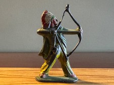 Vintage Dimestore Lead Native American Indian w Headdress, Bow  Arrow Very Good