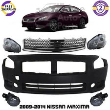 Front Bumper Cover Fascia & Head Light Assembly For 2009-2014 Nissan Maxima