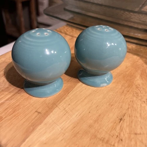 FIESTA WARE TURQUOISE BALL SHAPED  3" SALT AND PEPPER SHAKERS-CIRCA 1950s