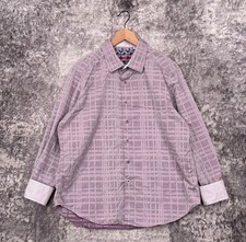 Robert Graham Shirt XL Mens Purple Jacquard Geometric Embossed Flip Cuff