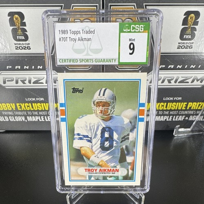 #ad Topps 1989 Traded Troy Aikman Dallas Cowboys #70T CSG 9 Mint Graded $25.00