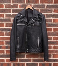 All Saints Mens RONVER Leather Biker Jacket XL Black Bomber EXTRA LARGE