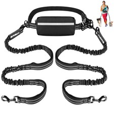 Hands Free Dog Leash For 2 Dogs Adjustable Waist Dual Handles Bungee Medium