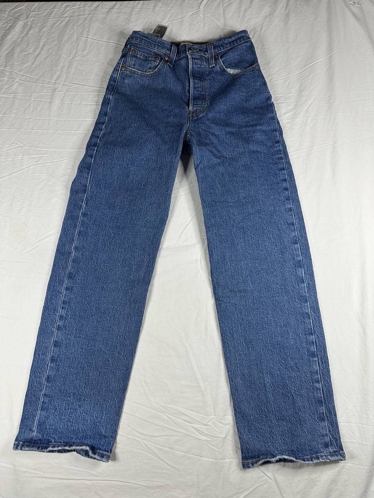 👖✨ Levi's Ribcage Straight Ankle High Rise Medium Wash Blue Jeans Button Fly 26