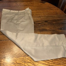 Farah Pants Men's 38 x 32 Khaki Pleated Classic Chino Cotton Trousers Casual