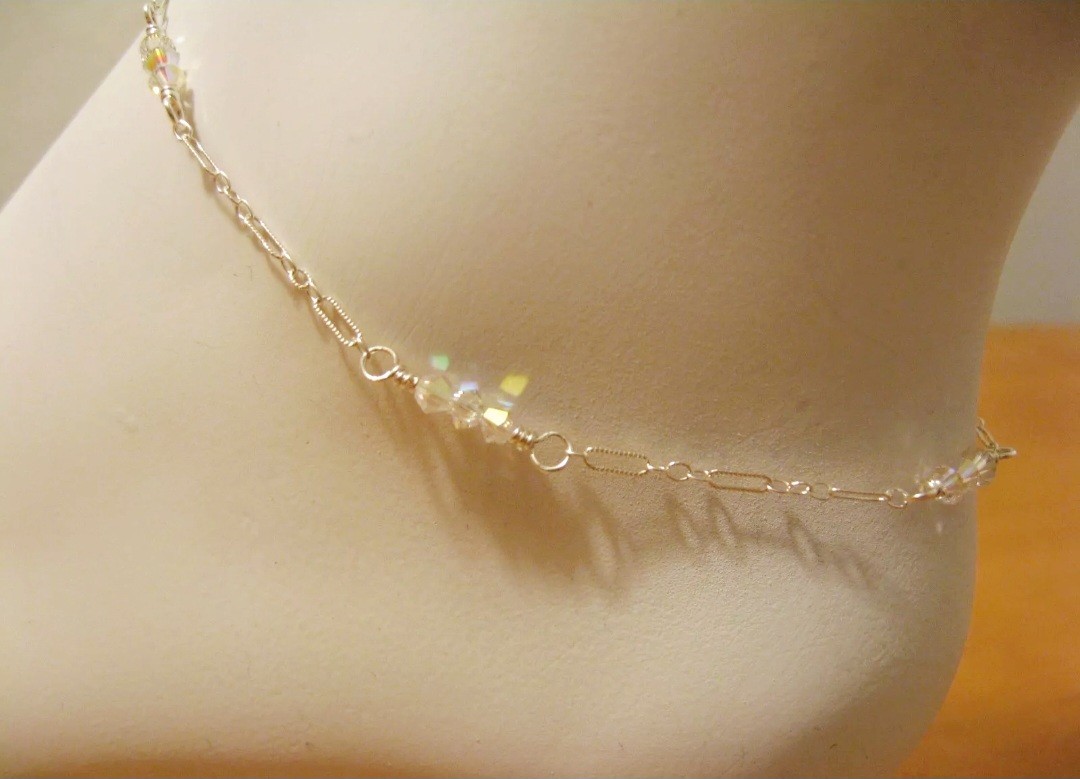 Swarovski Clear AB Crystal Anklet in Sterling Silver 11 Inch Goes With Every Outfit